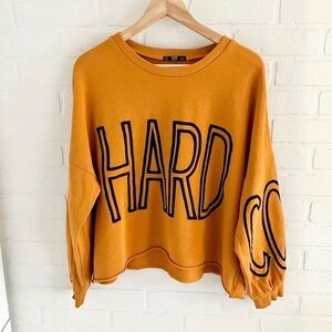 Zara Sweatshirt Graphic Hardcore Marigold/Yellow/Navy Sz S Oversized